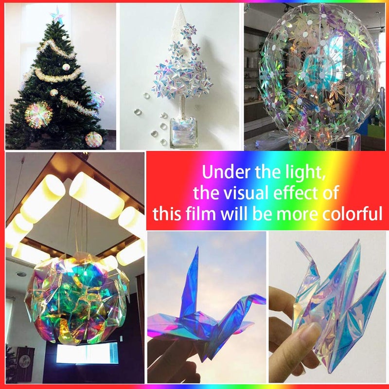 SUMAGITIN Holographic Decorative Iridescent Window Film Adhesive Glass Film Chameleon Rainbow Effect for Home Decal DIY Christmas Party Decoration, 17.7Inch x 10Feet, Cool Color - Image 3